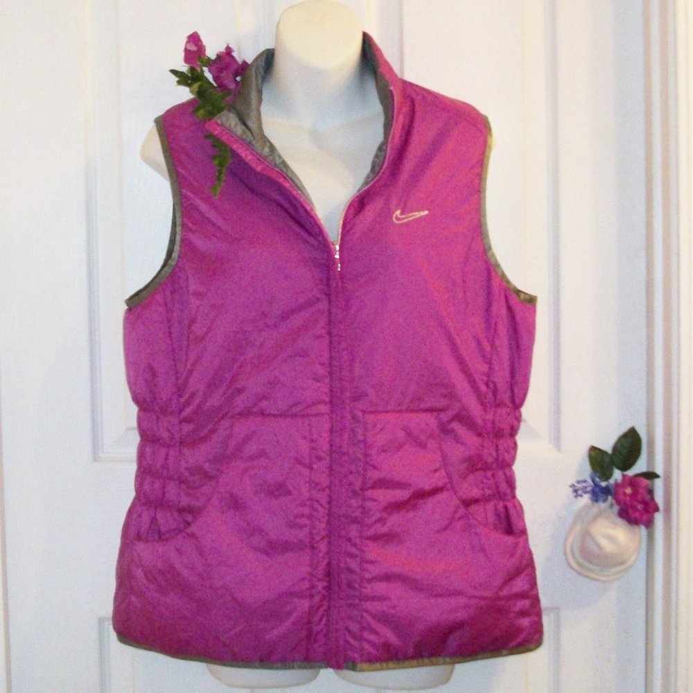 NIKE GOLF Sz L Activewear Full Zip Vest Purple Gray Inside Zip Pockets